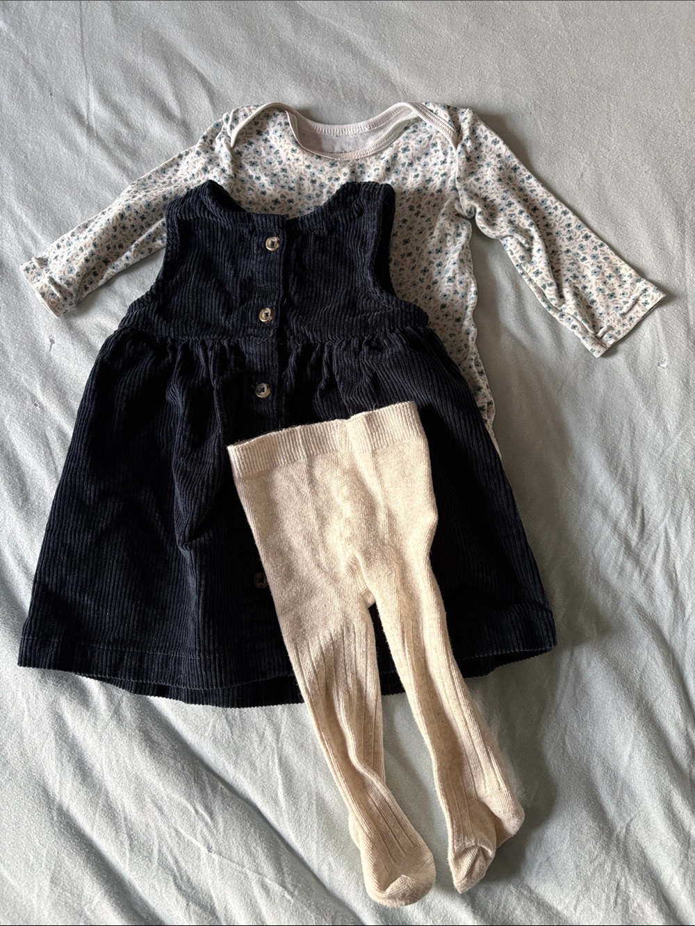 Carter’s Navy Corduroy Button-Front Dress with Floral Bodysuit
